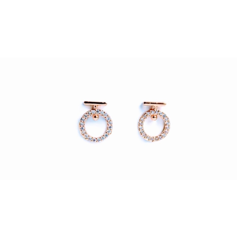 Love Rose Gold Crystal Circle Stud‎ Earrings Rhinestone T-Bar Design